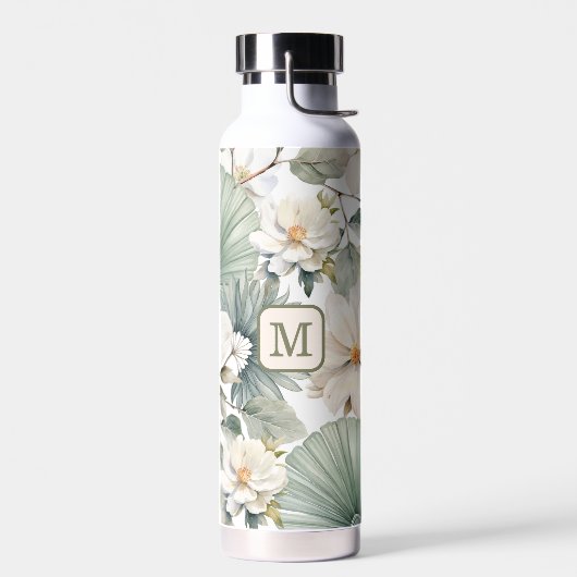 Benutzerdefiniertes Monogramm Wasserfarbe Floral Trinkflasche (Links)