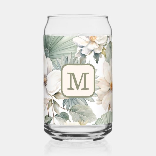 Benutzerdefiniertes Monogramm-Wasserfarben-Blumenm Dosenglas (Links)