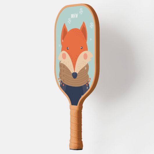 Benutzerdefiniertes Monogramm Winter Fox Pickleball Schläger (Links)