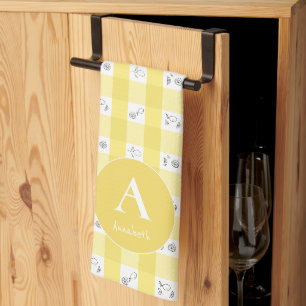 Benutzerdefiniertes Monogramm Zitrone Karo Geschirrtuch