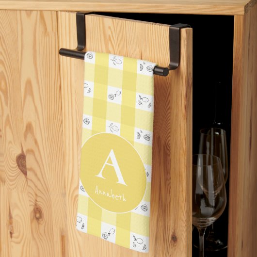 Benutzerdefiniertes Monogramm Zitrone Karo Geschirrtuch (Drittel gefaltet)