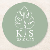 Benutzerdefiniertes Monstera-Monogramm Save-the-Da Runder Pappuntersetzer (Vorderseite)
