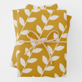 Benutzerdefiniertes Mustard 70er Retro Leaf Muster Geschenkpapier Set (Beispiel)