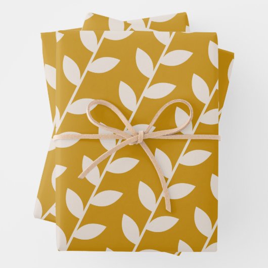Benutzerdefiniertes Mustard 70er Retro Leaf Muster Geschenkpapier Set (Beispiel)