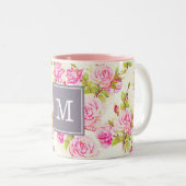Benutzerdefiniertes Muster Alte Rose Monogramm Tas Zweifarbige Tasse (VorderseiteRechts)