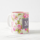 Benutzerdefiniertes Muster Alte Rose Monogramm Tas Zweifarbige Tasse (Vorderseite Links)