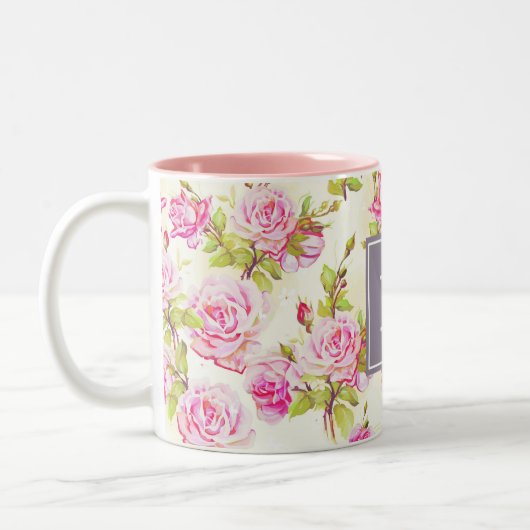 Benutzerdefiniertes Muster Alte Rose Monogramm Tas Zweifarbige Tasse (Links)