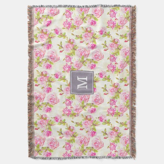 Benutzerdefiniertes Muster Alte Rose Monogramm Thr Decke (Vorderseite Vertikal)