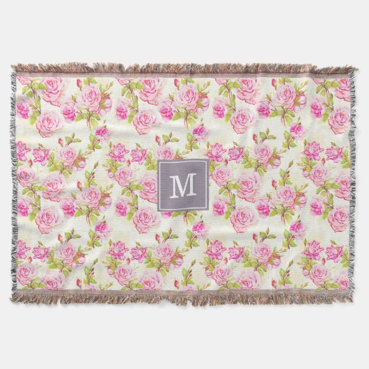 Benutzerdefiniertes Muster Alte Rose Monogramm Thr Decke (Vorderseite)