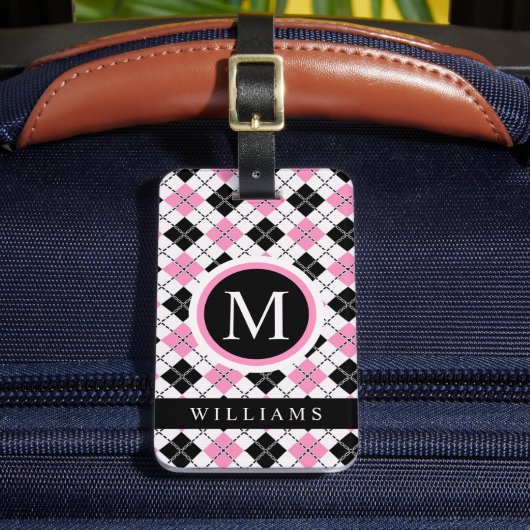 Benutzerdefiniertes Muster der schwarz-rosa-karier Gepäckanhänger (Vorderseite Insitu 2)