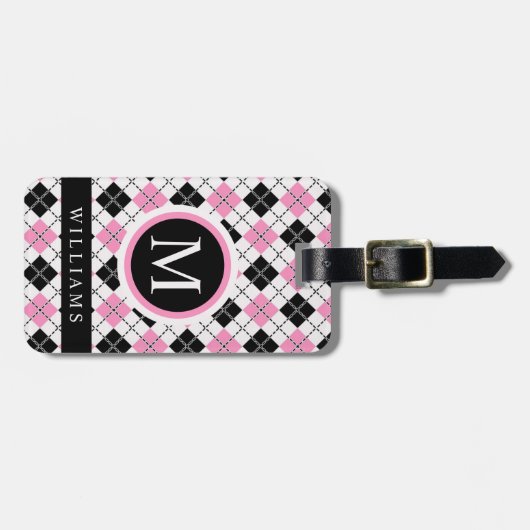 Benutzerdefiniertes Muster der schwarz-rosa-karier Gepäckanhänger (Vorderseite horizontal)