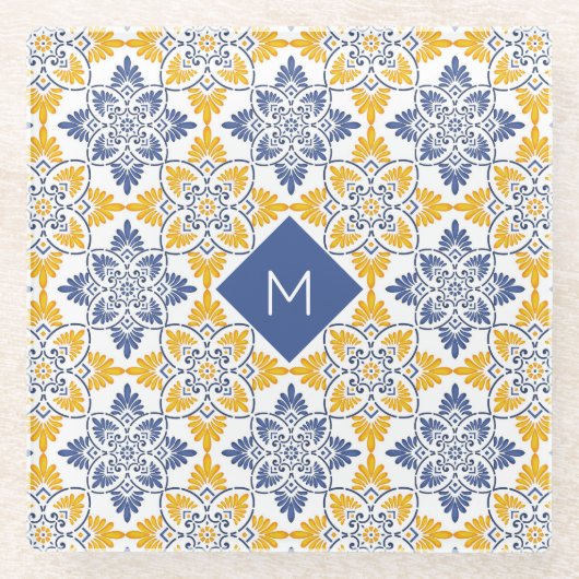 Benutzerdefiniertes Muster für Portugese-Tiles Glasuntersetzer (Vorderseite)