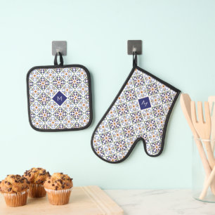 Benutzerdefiniertes Muster für Portugese-Tiles Ofenhandschuh & Topflappen-Set