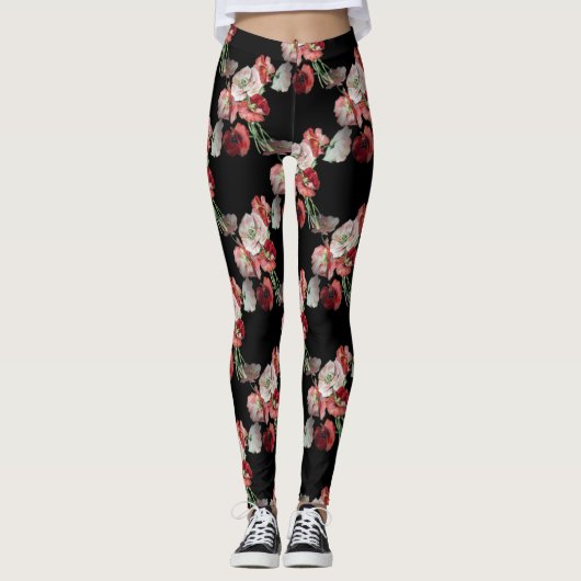 Benutzerdefiniertes Muster für rosa und rote Pappe Leggings (Vorderseite)