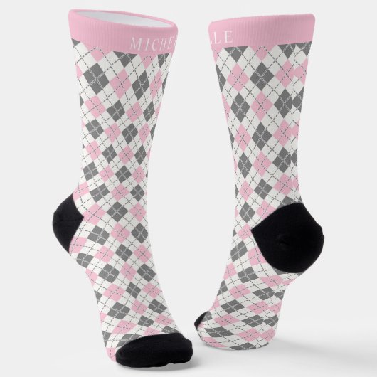 Benutzerdefiniertes Muster in weißem Rosa Graue ge Socken (Gewinkelt)
