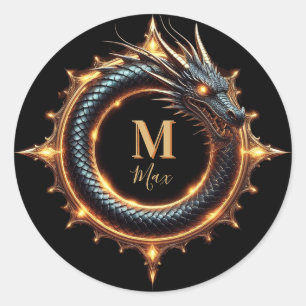 🐉 Benutzerdefiniertes Name-Drache-Fantasie-Symbol Runder Aufkleber