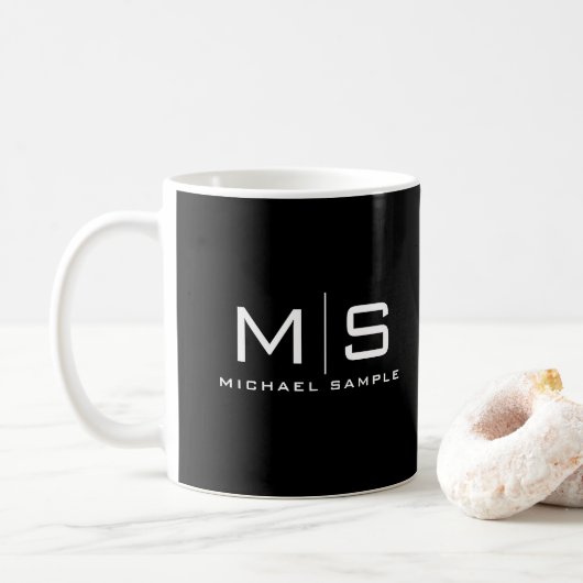 Benutzerdefiniertes Namensmonogramm Elegant Schwar Kaffeetasse (Mit Donut)