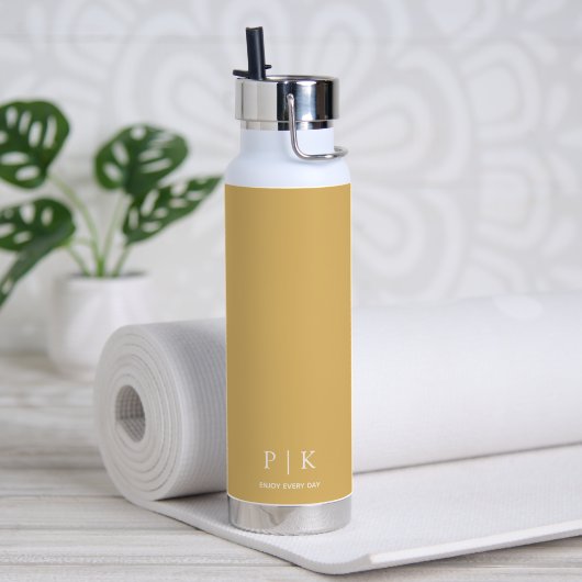 Benutzerdefiniertes Namensmonogramm Gelb Trinkflasche (Yoga (gedreht)
