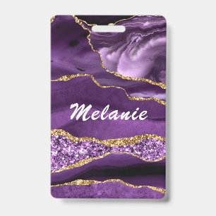 Benutzerdefiniertes Namensschild Achat Lila Violet Ausweis