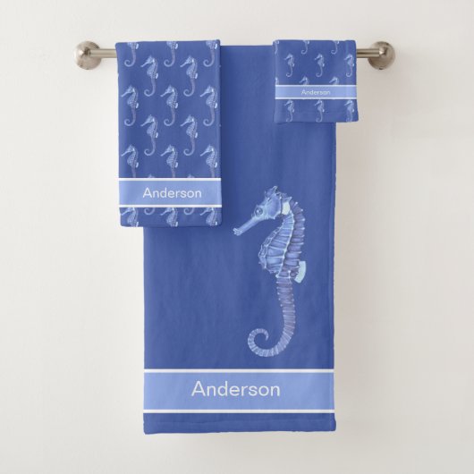 Benutzerdefiniertes nausches Seepferd hellblau Badhandtuch Set (Insitu)