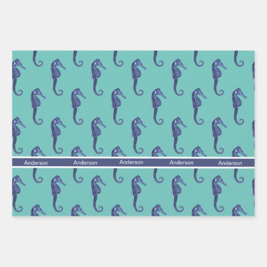 Benutzerdefiniertes Nautic Seepferd aquamarin Mit Geschenkpapier Set (Vorderseite 3)