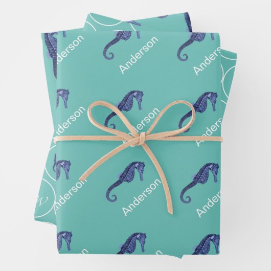 Benutzerdefiniertes Nautic Seepferd aquamarin Mit Geschenkpapier Set (Beispiel)