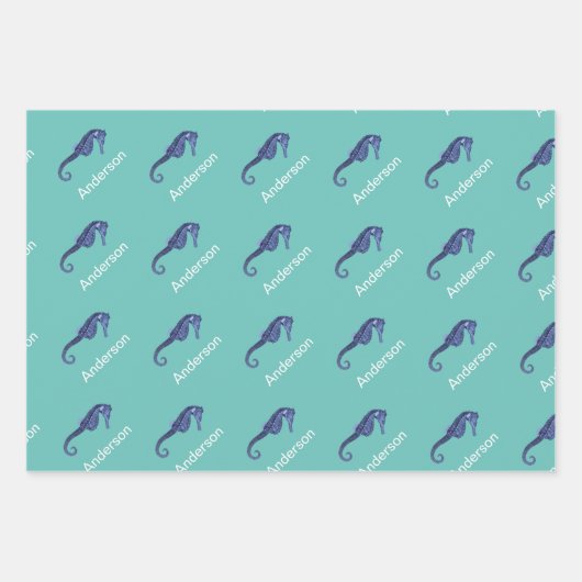 Benutzerdefiniertes Nautic Seepferd aquamarin Mit Geschenkpapier Set (Vorderseite)