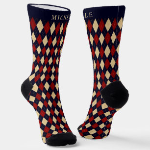 Benutzerdefiniertes Navy Blau Rot Gelb Argyle-Must Socken
