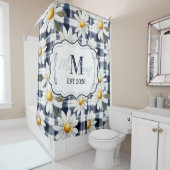 Benutzerdefiniertes Navy-Gingham-Daisy-Monogramm Duschvorhang (Beispiel)