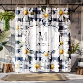 Benutzerdefiniertes Navy-Gingham-Daisy-Monogramm Duschvorhang