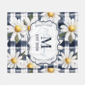 Benutzerdefiniertes Navy-Gingham-Daisy-Monogramm Fleecedecke (Vorderseite (Horizontal))