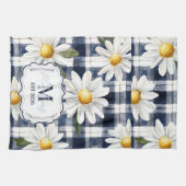 Benutzerdefiniertes Navy-Gingham-Daisy-Monogramm Geschirrtuch (Horizontal)