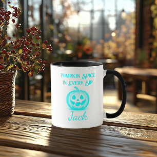 Benutzerdefiniertes Neon Halloween - Cyan-Kürbis-D Tasse
