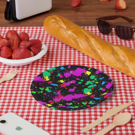 Benutzerdefiniertes Neon Paint Spritzer Muster Pappteller (Picknick)