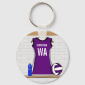 Benutzerdefiniertes Netball Uniform Lila Black Schlüsselanhänger (Rückseite)