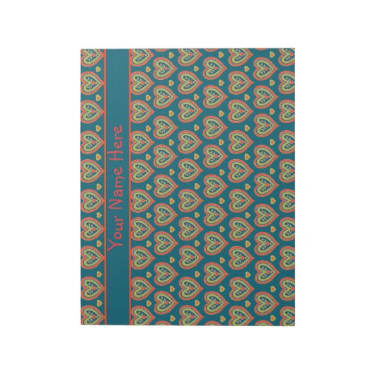 Benutzerdefiniertes Notepad, rot, grüne Herzen auf Notizblock (Rotiert)