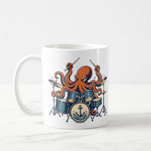Benutzerdefiniertes Octopus-Drummer-Design Kaffeetasse (Links)