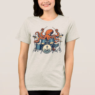 Benutzerdefiniertes Octopus-Drummer-Design Tri-Blend Shirt