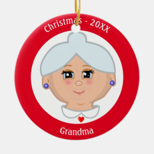 Benutzerdefiniertes Oma-Bild auf Rot und Weiß Keramik Ornament