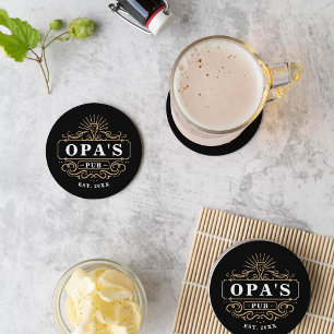Benutzerdefiniertes OPA's Pub Zuhause Bar Year eta Runder Pappuntersetzer