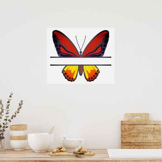 Benutzerdefiniertes Orange Butterfly Split Monogra Poster (Küche)