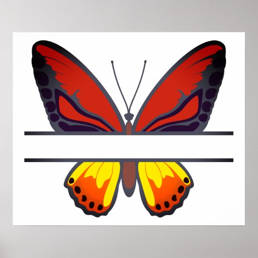 Benutzerdefiniertes Orange Butterfly Split Monogra Poster (Vorne)