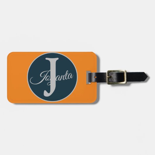 Benutzerdefiniertes orange grau blau Monogramm Ele Gepäckanhänger (Vorderseite horizontal)