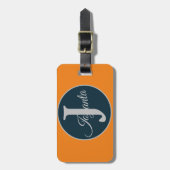 Benutzerdefiniertes orange grau blau Monogramm Ele Gepäckanhänger (Vorderseite vertikal)