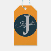 Benutzerdefiniertes orange grau blau Monogramm Ele Geschenkanhänger (Rückseite)