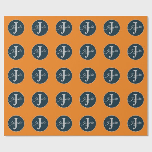 Benutzerdefiniertes orange grau blau Monogramm Ele Geschenkpapier (Flach)