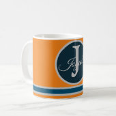 Benutzerdefiniertes orange grau blau Monogramm Ele Kaffeetasse (Vorderseite Links)