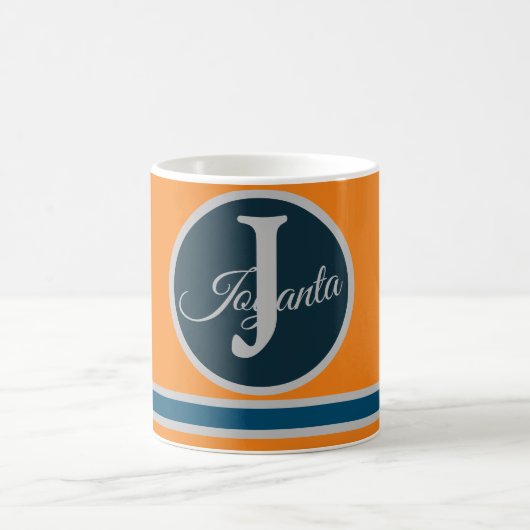 Benutzerdefiniertes orange grau blau Monogramm Ele Kaffeetasse (Mittel)