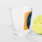 Benutzerdefiniertes orange grau blau Monogramm Ele Schnapsglas (Links)