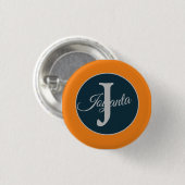 Benutzerdefiniertes orange graues blaues Monogramm Button (Vorne & Hinten)